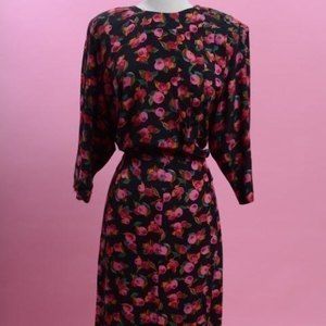 1980's  Flower Dress with front pleats